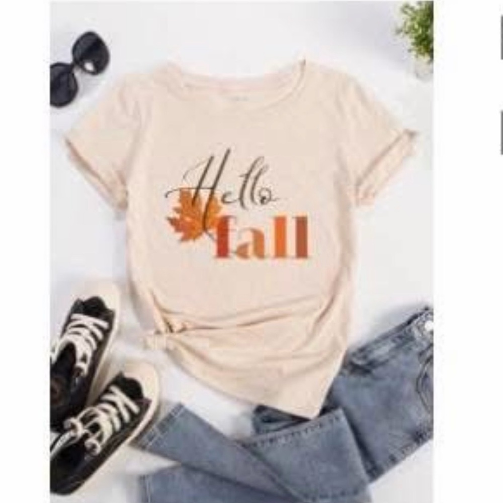 SHEIN Cream and Orange Graphic Tee